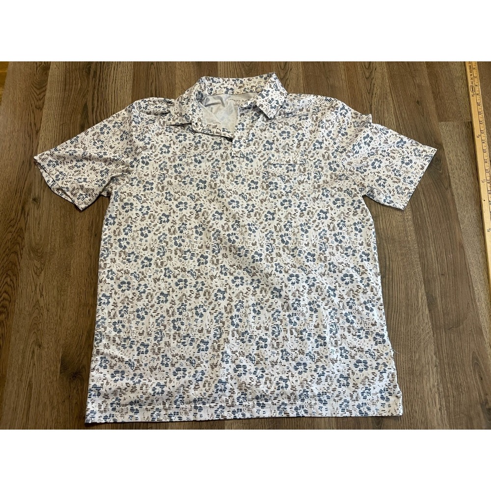 MARTI KAT Shirt, Men's Size Large, White Brown Blue, Floral, Polo Short Sleeve
